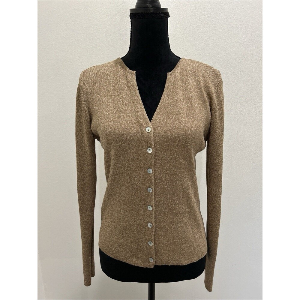 Joseph A. Womens Sz M Cardigan Silk Sweater Gold Metallic Vintage Button Up
